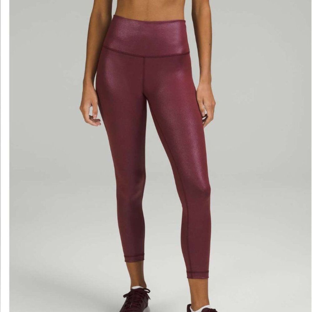 Women Lululemon Wunder Train High Rise 25" Radiate Foil Print Red Merlot Size 2